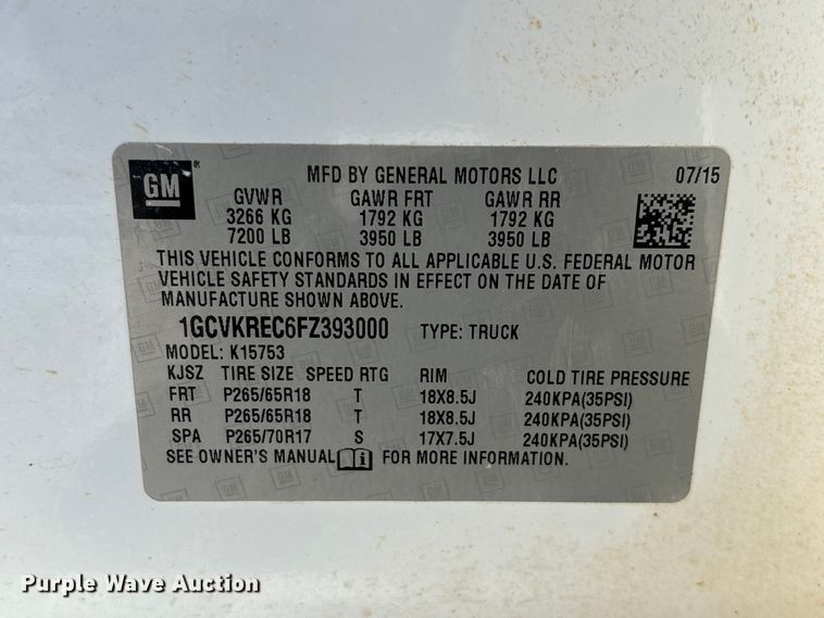 image for item FG0517 2015 Chevrolet Silverado 1500 Ext. Cab pickup truck cab and chassis