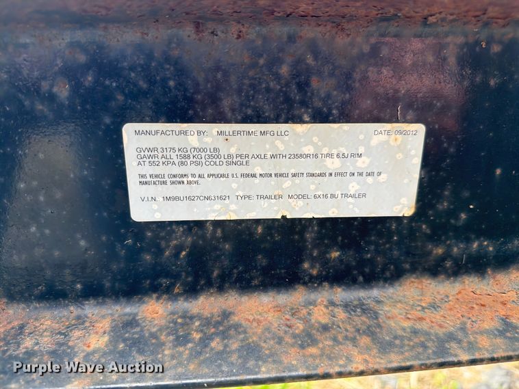 image for item FK2039 2012 Millertime 6X16 BU flatbed trailer