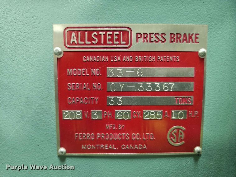 image for item FN5722 Allsteel 33-6 metal press brake