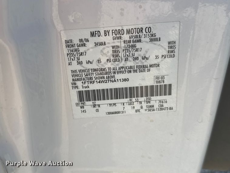 image for item NJ9172 2007 Ford F150 pickup truck