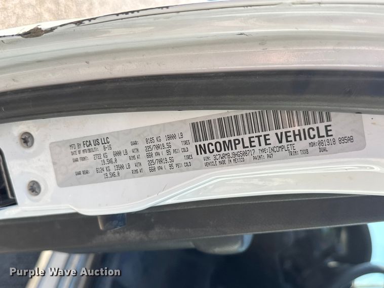 image for item NJ9244 2017 RAM 5500 truck cab and chassis