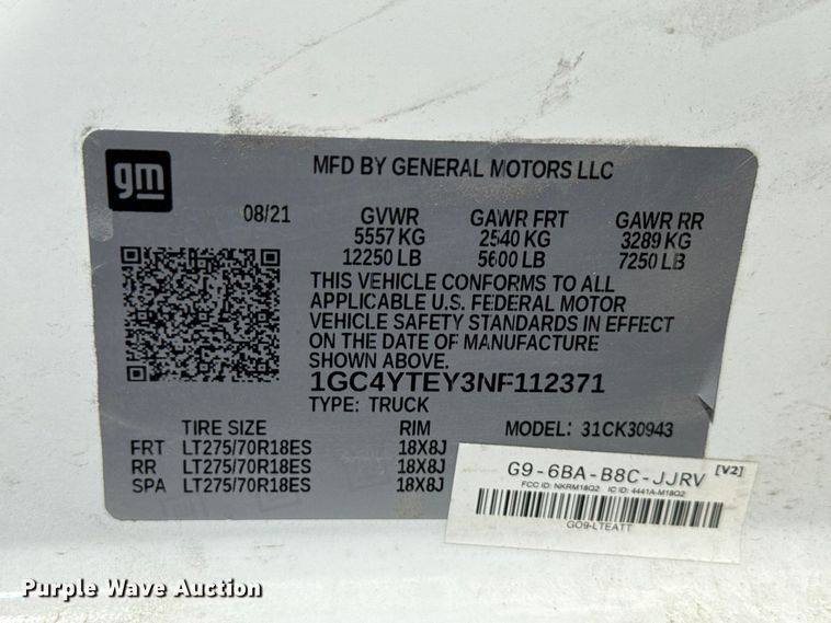 image for item YA3407 2022 Chevrolet Silverado 3500HD Crew Cab pickup truck