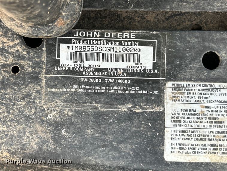 image for item YA3646 2016 John Deere Gator 855D utility vehicle