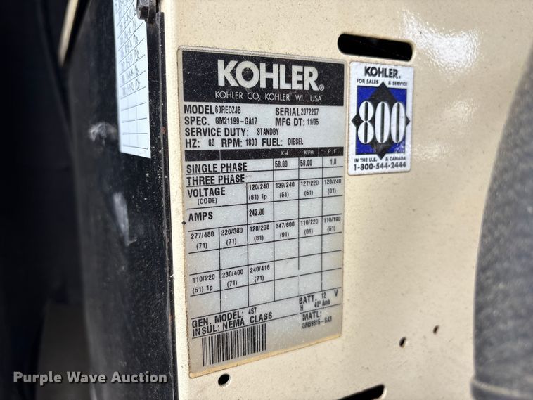 image for item YA3844 2005 Kohler 60RE0ZJB generator