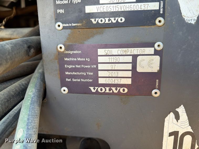 image for item DQ0009 2013 Volvo SD115D single drum vibratory roller
