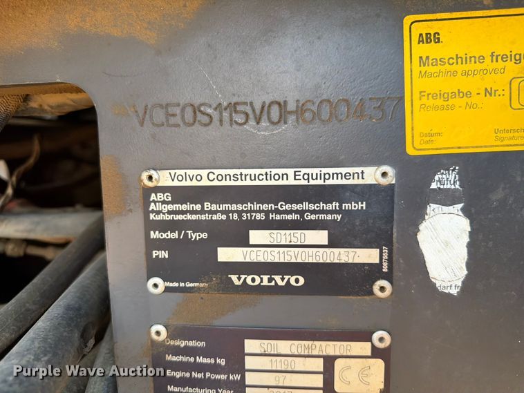 image for item DQ0009 2013 Volvo SD115D single drum vibratory roller