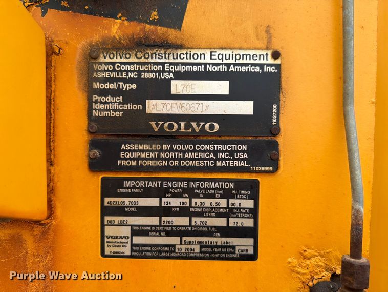 image for item DQ0016 2005 Volvo L70E wheel loader