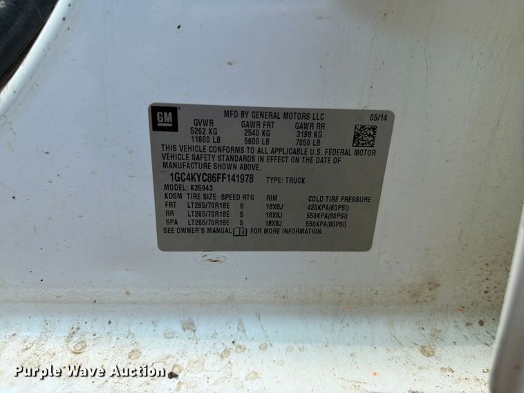 image for item DQ0026 2015 Chevrolet Silverado 3500HD Crew Cab utility bed pickup truck