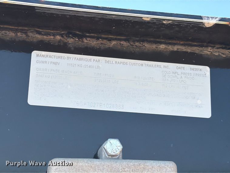 image for item DQ0069 2014 Dell Rapids Custom Trailers equipment trailer