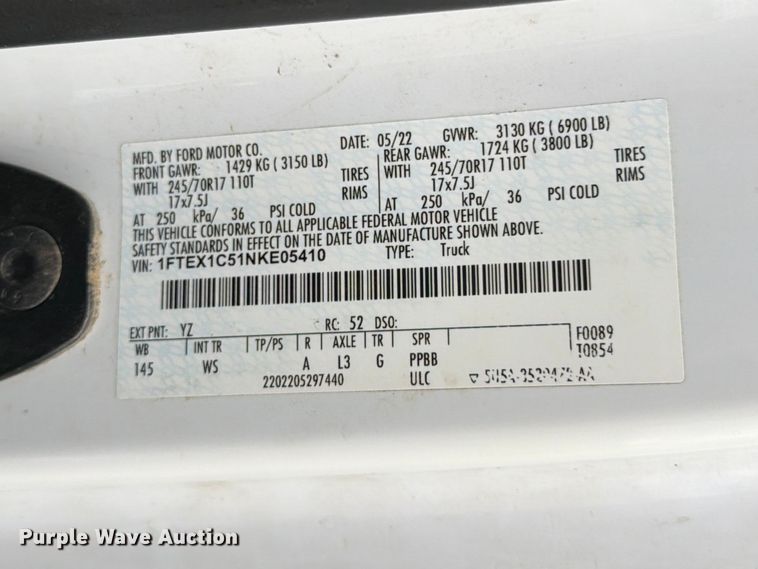 image for item DQ7872 2022 Ford F150 XL Ext. Cab pickup truck