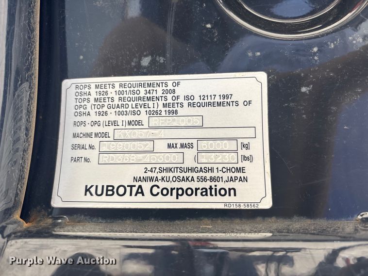 image for item DU6339 2019 Kubota KX057-4 mini excavator