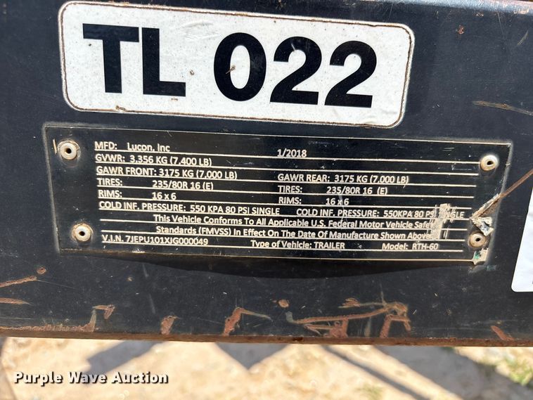 image for item DU6340 2018 Lucon RTH-60 reel trailer
