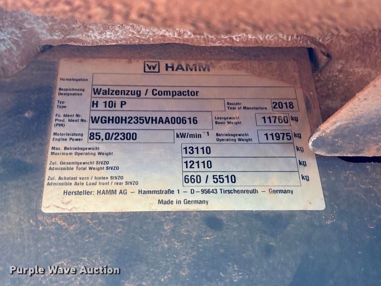 image for item DU6361 2018 HAMM H 10i P combination vibratory roller