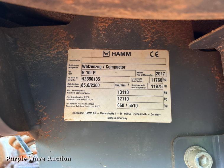 image for item DU6363 2017 HAMM H 10i P single drum vibratory roller