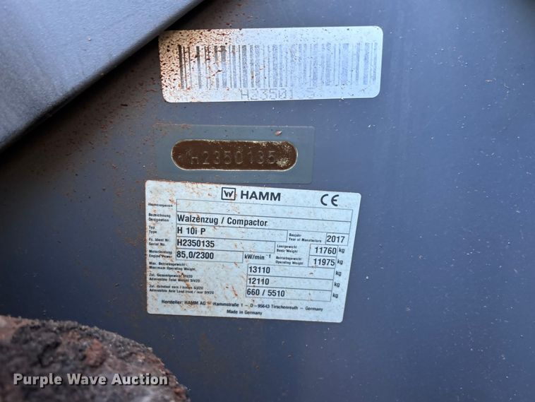 image for item DU6363 2017 HAMM H 10i P single drum vibratory roller