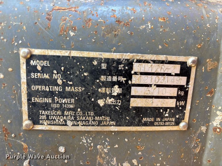 image for item DV4389 2020 Takeuchi TL12R2 tracked skid steer loader