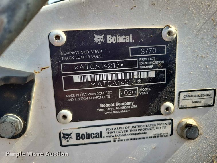 image for item EE1106 2020 Bobcat S770 skid steer loader