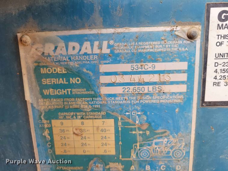 image for item EE1112 1995 Gradall 534C-9 telehandler