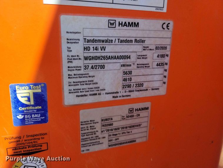 image for item EE1116 2020 Hamm HD14i double drum vibratory roller