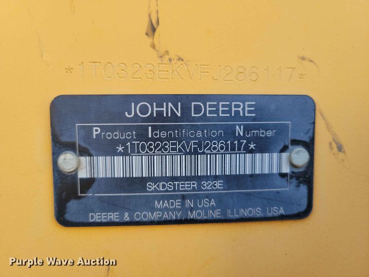image for item EE1165 2015 John Deere 323E tracked skid steer loader