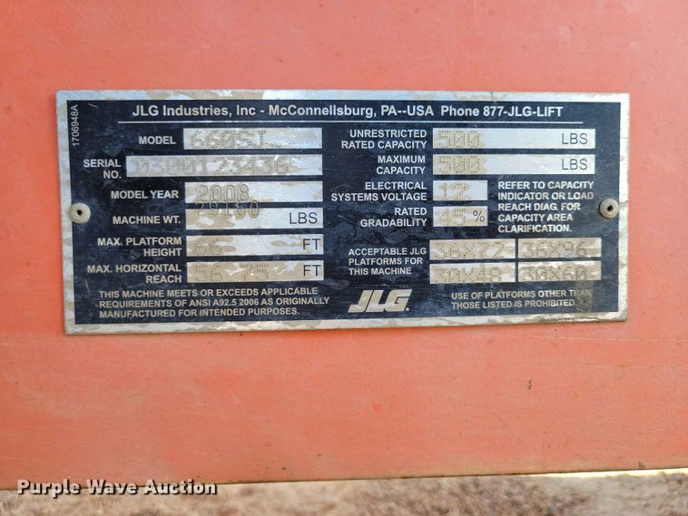 image for item EE1166 2008 JLG 660SJ boom lift