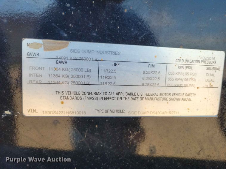 image for item EE1172 2017 Side Dump Industries side dump trailer