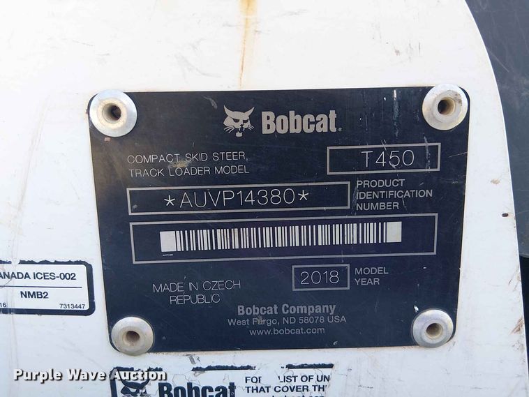 image for item EE1633 2018 Bobcat T450 tracked skid steer loader