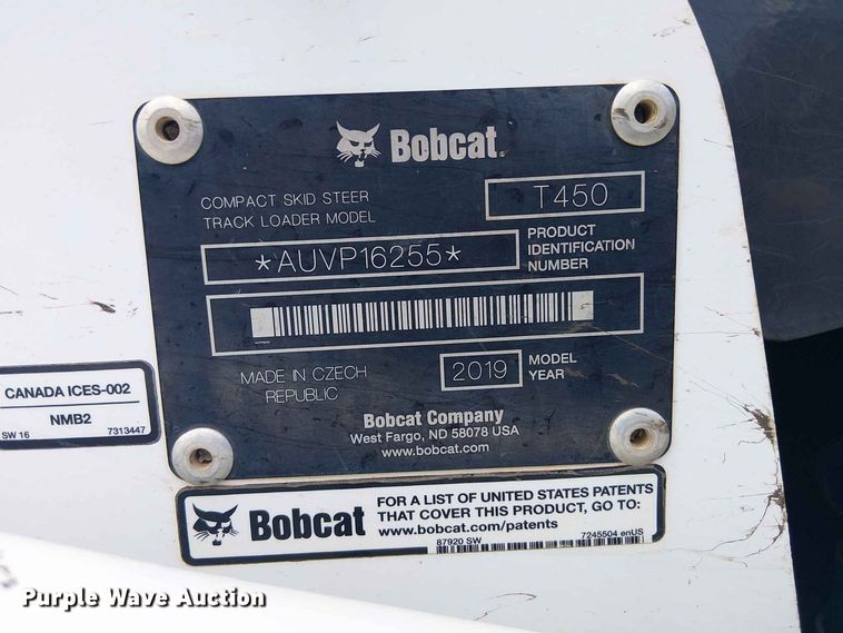 image for item EE1635 2019 Bobcat T450 tracked skid steer loader
