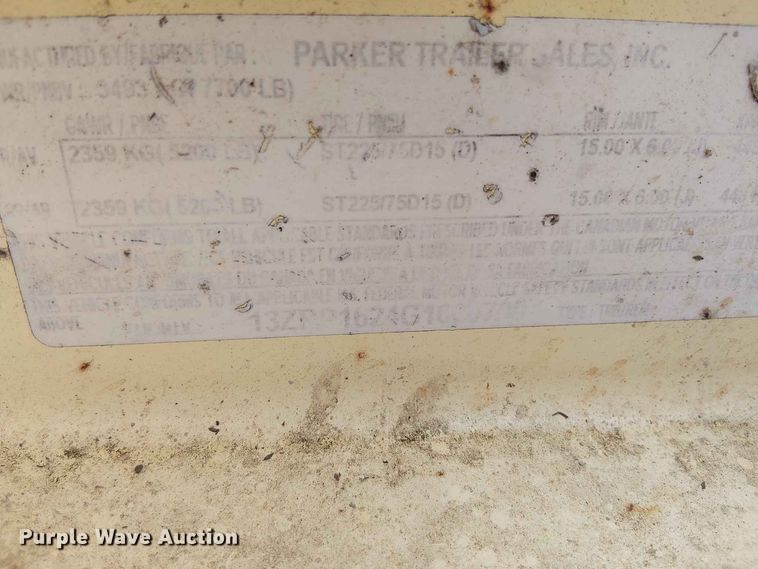 image for item EE1645 2016 Parker Performance utility trailer