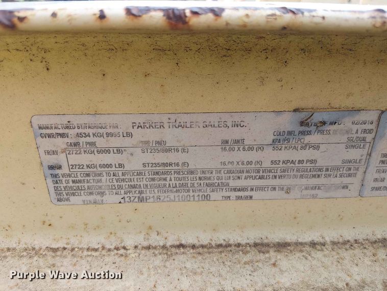 image for item EE1646 2018 Parker Performance utility trailer