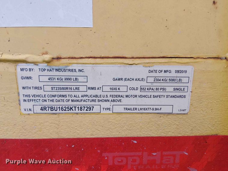 image for item EE1649 2019 Top Hat Utility Trailer utility trailer