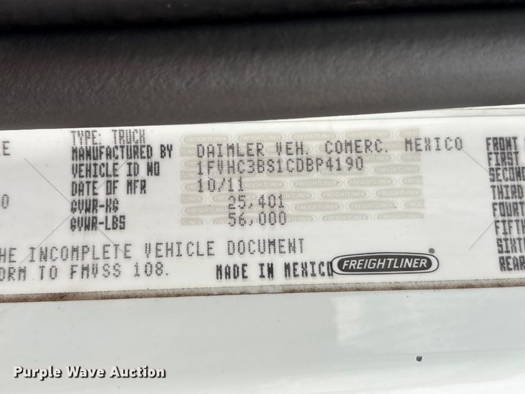 image for item EG9222 2012 Freightliner Business Class M2 Ext. Cab crane truck
