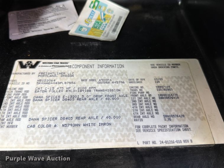 image for item EM0137 2003 Western Star 4900 dump truck