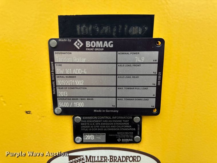 image for item EN3032 2013 Bomag BW 161 ADO-4 double drum vibratory roller