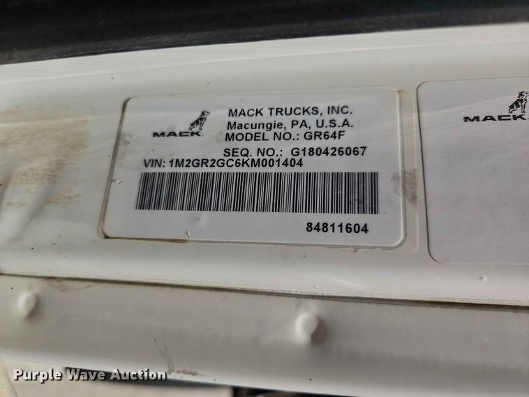 image for item EO8504 2019 Mack Granite dump truck