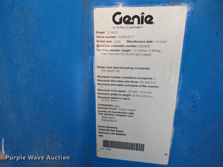 image for item EO8585 2008 Genie Z-34/22 boom lift