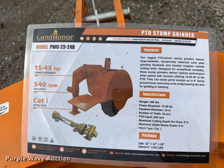 image for item EQ8052 2025 LandHonor PWG-23-24D stump grinder