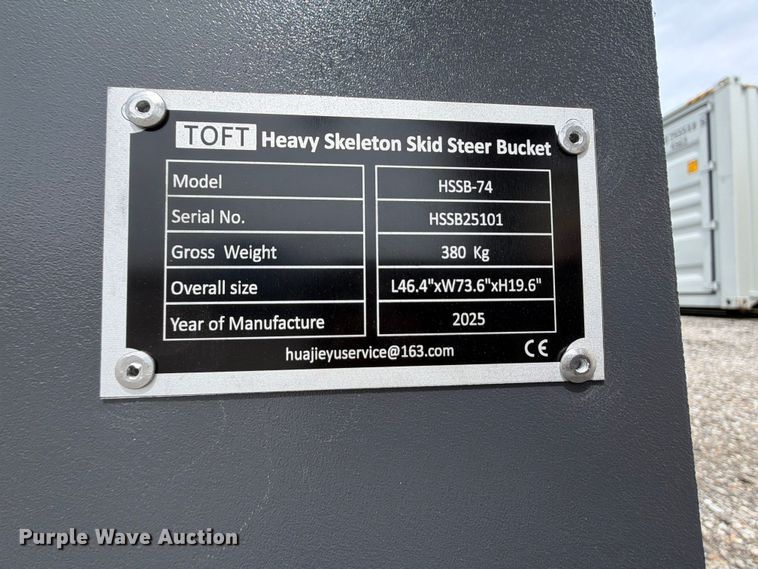 image for item EQ8054 2025 Toft HSSB-74 skid steer rock bucket
