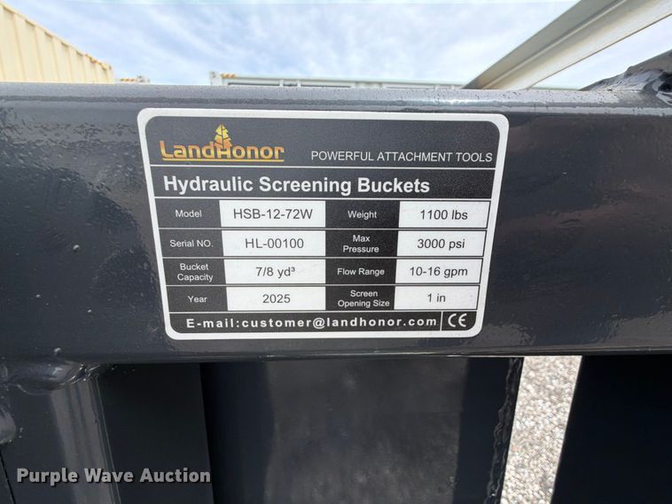 image for item EQ8064 2025 LandHonor HSB-12-72W skid steer screening bucket