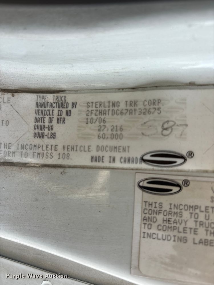 image for item ER3072 2007 Sterling L7500 hydrovac truck