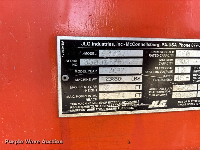 image for item ER3073 2012 JLG 600AJ boom lift