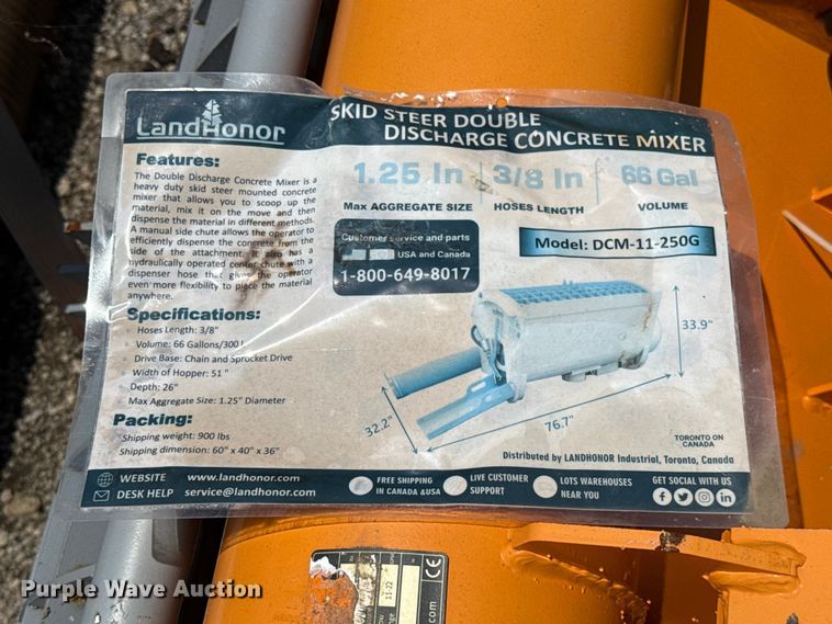 image for item ET6443 2024 Land Honor DCM-11-250G skid steer concrete mixer