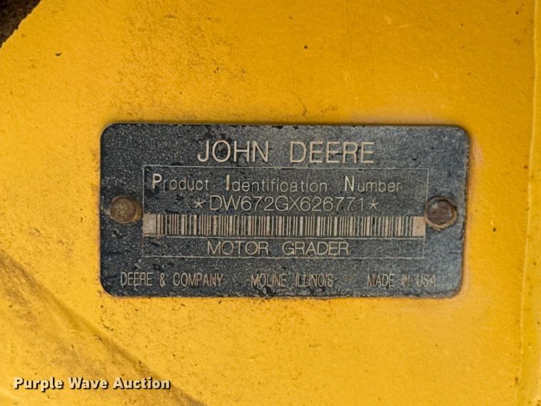 image for item ET6447 2010 John Deere 672G motor grader