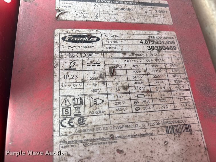 image for item EU5735 (2) Fronius TPS400i coolant welders