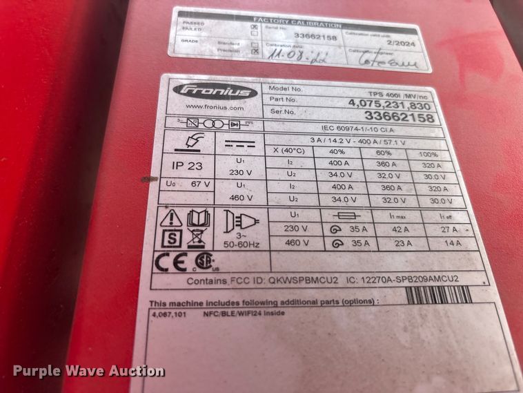 image for item EU5736 (2) Fronius TPs400i coolant welders