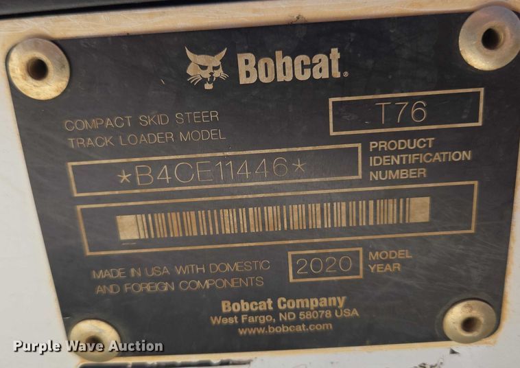 image for item EW0099 2020 Bobcat T76 tracked skid steer loader