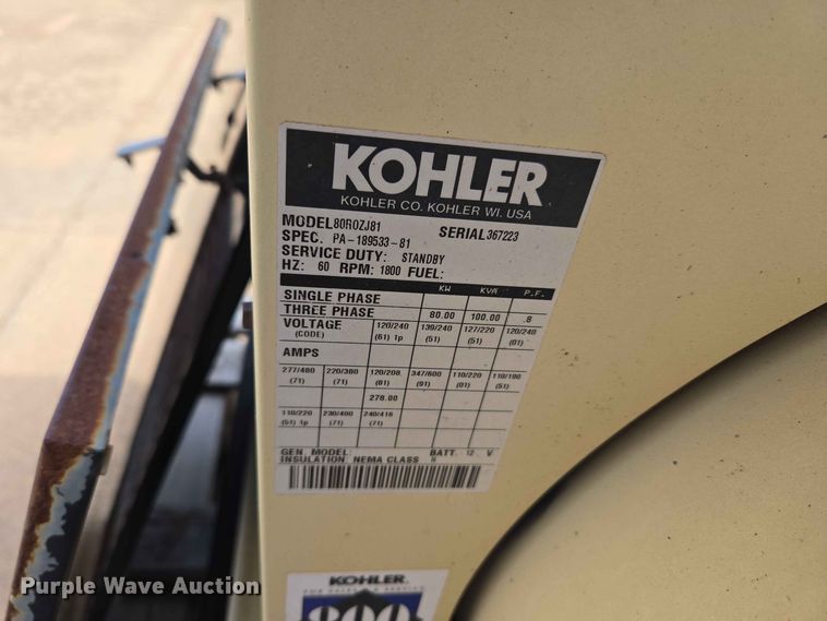 image for item EW0388 Kohler 80R0ZJ81 generator