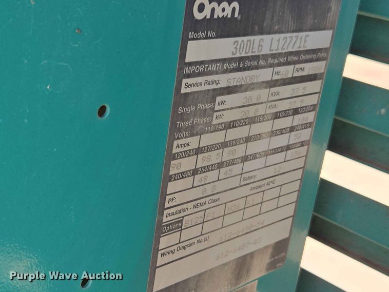 image for item EW0394 Onan 30DL6L12771E generator