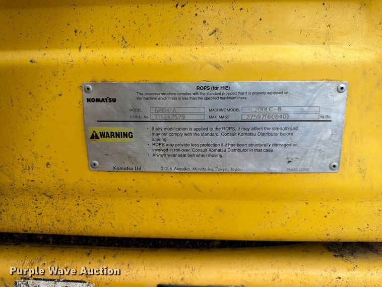 image for item EX3997 2012 Komatsu PC200LC-8 excavator