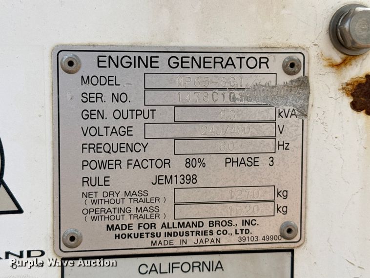 image for item FB6842 2017 Allmand Maxi-Power 65 generator